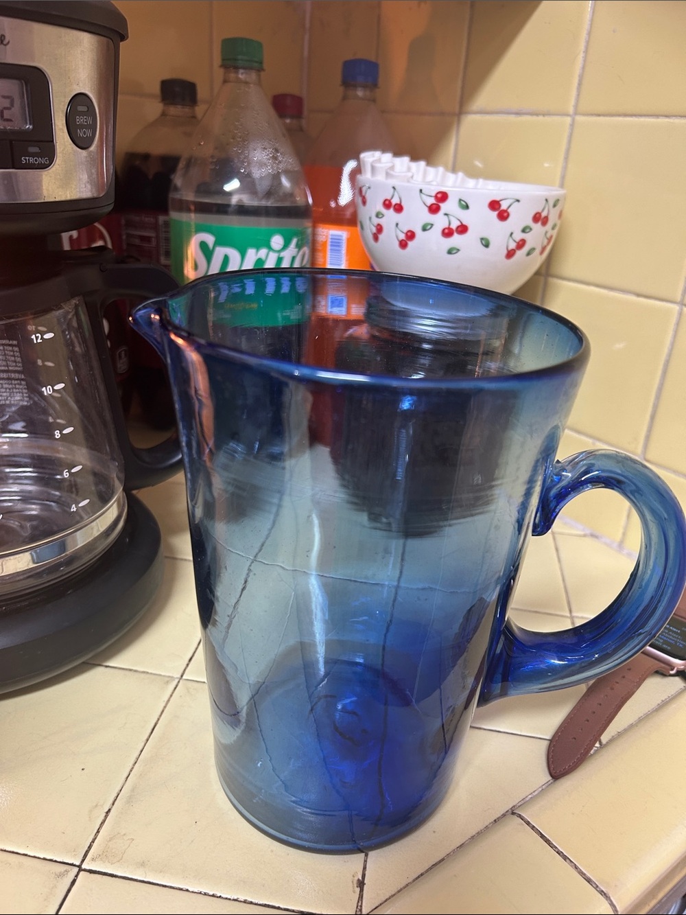 Vintage Cobolt Blue Glass Pitcher with Handle